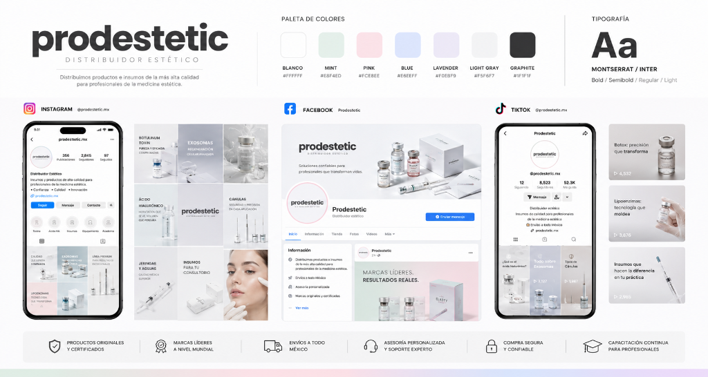 Concepto visual y mockup de marca para Prodestetic
